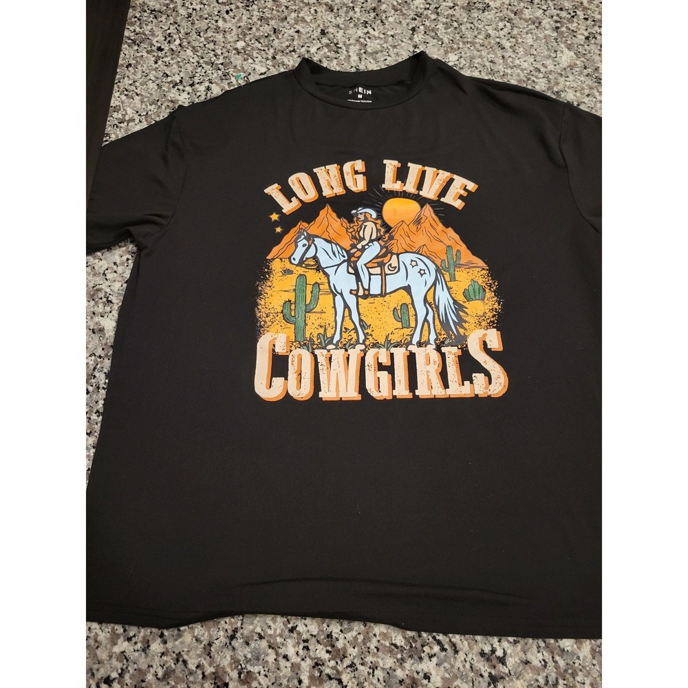 SHEIN T-Shirt Womens M Long Live Cowgirls Graphic Black Short Sleeve Crew Neck
